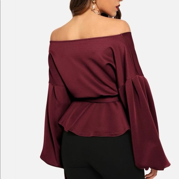 Luxe Off Shoulder Peplum Self Tie Wrap Top Blouse Shirt - Picture 7 of 12